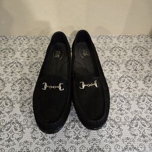 SAS Black Leather Loafers with Silver Accents